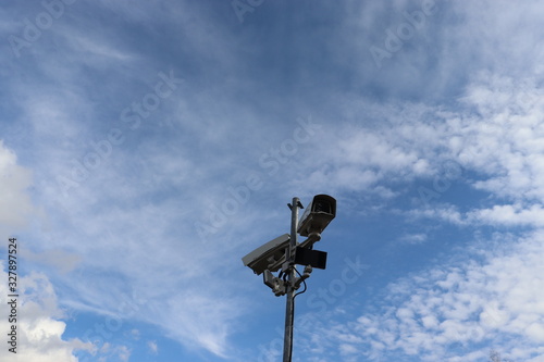 cctv camera under blue sky view