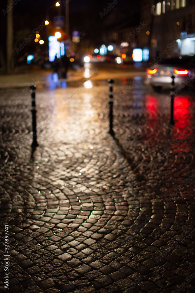 Evening in Vilnius old town blurred background