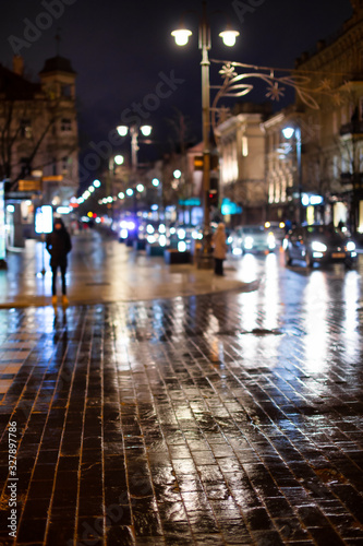 Evening in old town in Vilnius blurred background