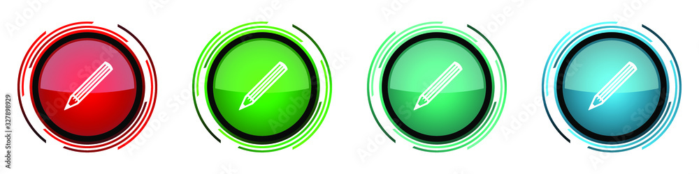 Pencil round glossy vector icons, set of buttons for webdesign, internet and mobile phone applications in four colors options isolated on white background Pencil round glossy vector icons, set of buttons for webdesign, internet and mobile phone applications in four colors options isolated on white background