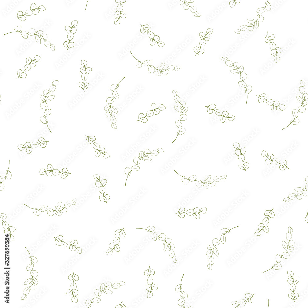 Summer flowers and foliage, seamless pattern in hand drawn style. Vector tropical leave wallpaper. Modern abstract garden floral or botanical illustration on white backdrop.