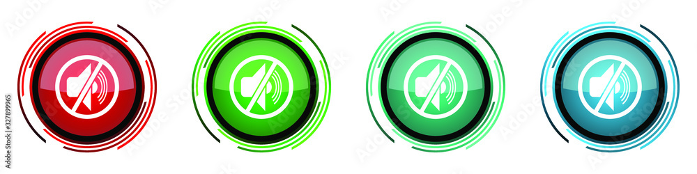 Mute round glossy vector icons, set of buttons for webdesign, internet and mobile phone applications in four colors options isolated on white background Mute round glossy vector icons, set of buttons for webdesign, internet and mobile phone applications in four colors options isolated on white background
