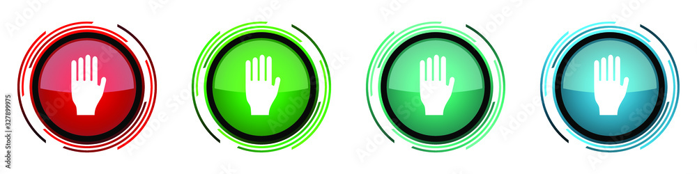Stop round glossy vector icons, set of buttons for webdesign, internet and mobile phone applications in four colors options isolated on white background Stop round glossy vector icons, set of buttons for webdesign, internet and mobile phone applications in four colors options isolated on white background