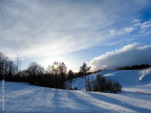 Northern nature. Winter. Novodvinsk, Arkhangelsk region. Sunset.