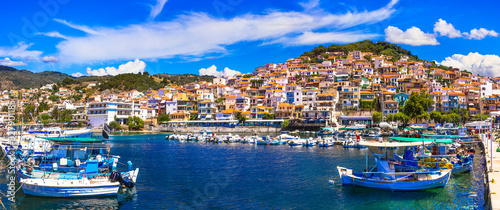 Best of Greece - travel in Lesvos Island, scenic Plomarion town with traditional fishing boats
