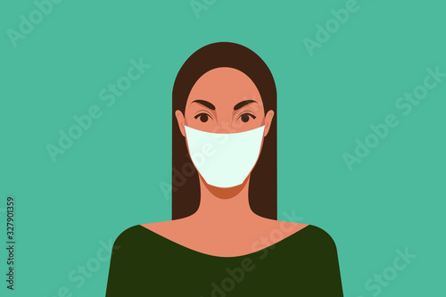 The girl in the headband from the corona virus. Wuhan corona virus illustration. Wuhan pneumonia illustration.