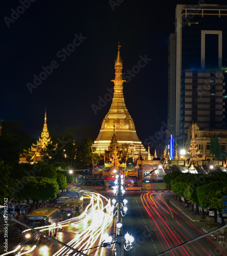 Sule Pagoda at night Yangon Myanmar