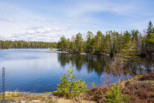 View of Lake Meiko area in spring, Kirkkonummi, Finland