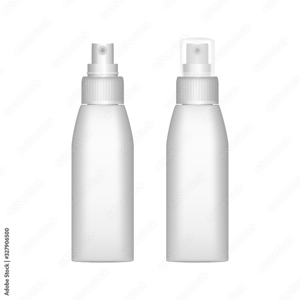 Realistic 3d spray bottle mockup isolated on white background Realistic 3d spray bottle mockup isolated on white background