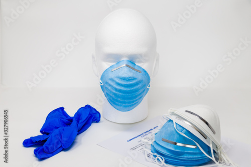Head form is wearing respirator mask concept of coronavirus protection.