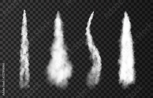 Smoke from space rocket launch on transparent background.