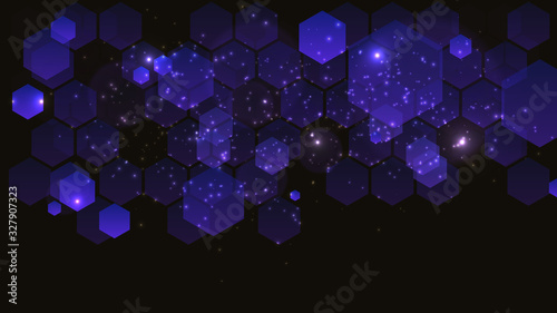 Modern abstract futuristic hexagonal background. Vector illustration design. Abstract bokeh background in dark blue colors. Futuristic technology style. Modern color dark blue hexagonal backdrop.