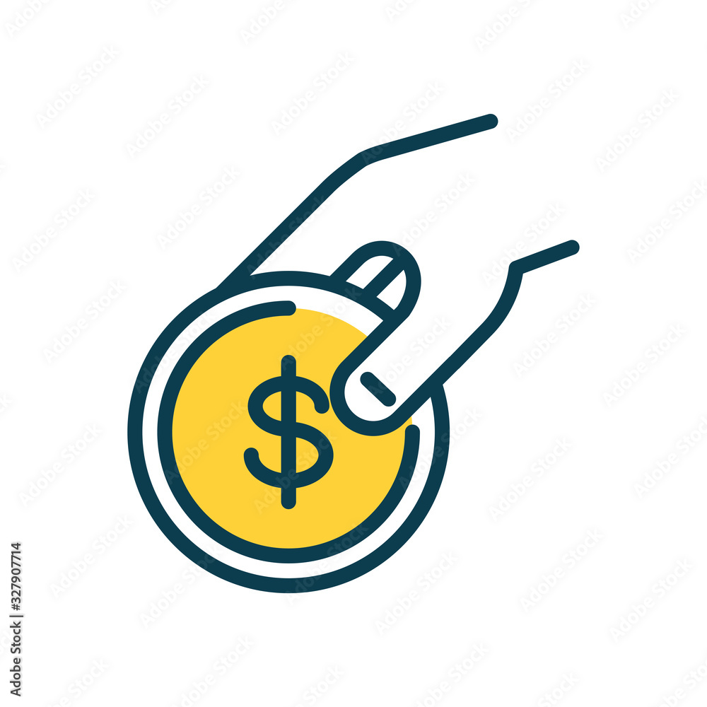 hand with money coin icon, half color style hand with money coin icon, half color style