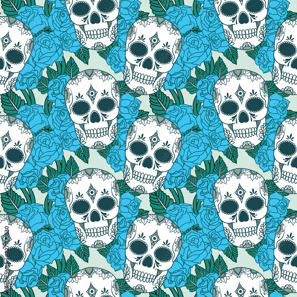 Vector seamless pattern with skulls and roses Vector seamless pattern with skulls and roses