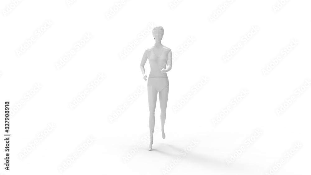 3D rendering of a simple computer generated model woman taking a step isolated 3D rendering of a simple computer generated model woman taking a step isolated