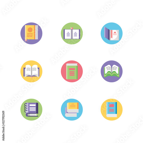 academic books icons set, block style