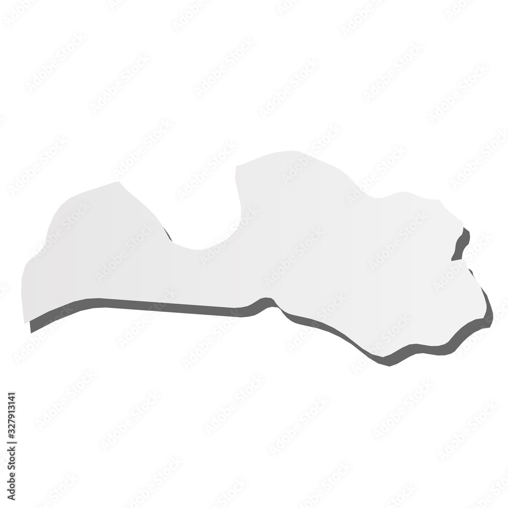 Latvia - grey 3d-like silhouette map of country area with dropped shadow. Simple flat vector illustration
