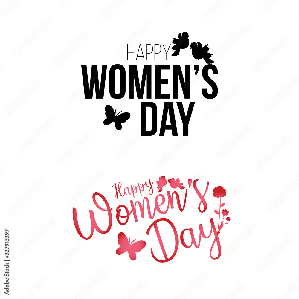 March 8, Happy Womens Day elegant lettering banner. Invitations for the International Women's Day, March 8 with calligraphic text