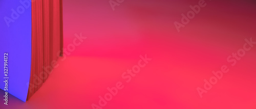 Abstract neon banner  paper pages of a book. Vibrant blue and red gradient colors as a background