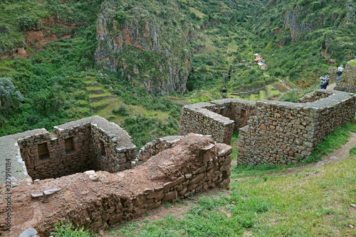 The Ancient Structures Ruins in Pisac Archaeological Complex, Sacred Valley of The Incas, Cusco region, Peru