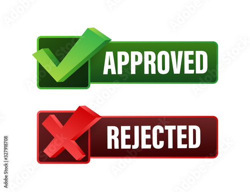 Approved and rejected label sticker icon. Vector stock illustration.