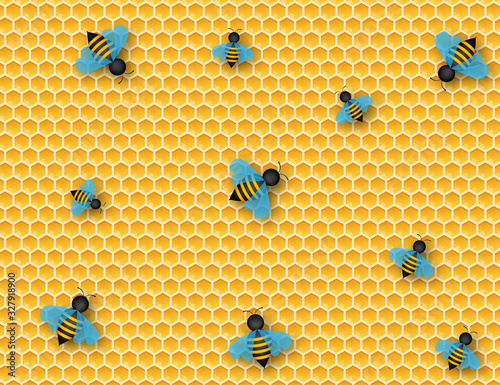 Hexagon natural honey struct. Bee honeycomb. Insects and honey. Vector illustration.