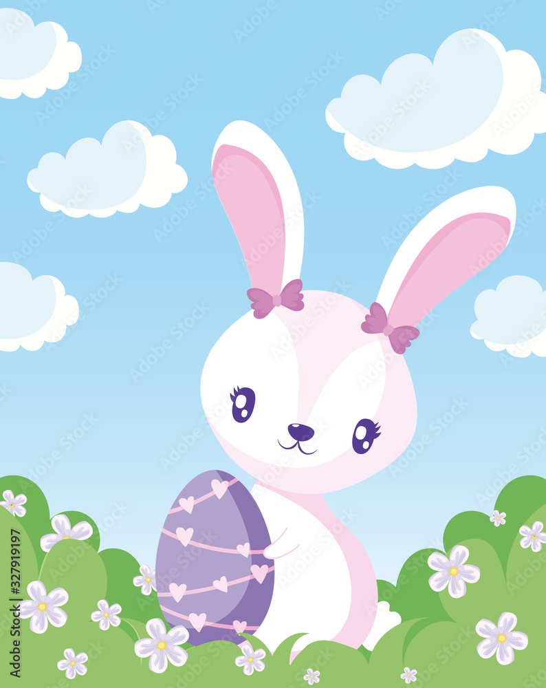 Happy easter rabbit with egg vector design Happy easter rabbit with egg vector design