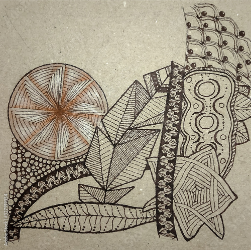 Abstract drawing in the style of zenart. Flowers and precious stone.