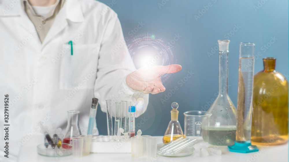 Doctor in hand holding glowing ball. Innovation, digital healthcare, medical technology and futuristic concept. Doctor in hand holding glowing ball. Innovation, digital healthcare, medical technology and futuristic concept.