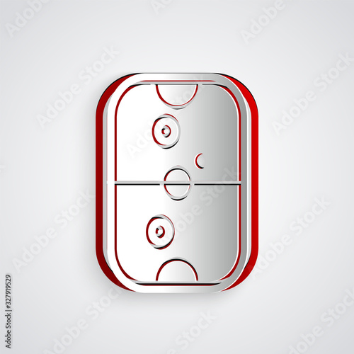Paper cut Air hockey table icon isolated on grey background. Paper art style. Vector Illustration
