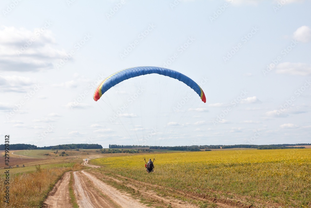 Paragliding sport summer paraglide parachute, wing blue. Paragliding sport summer paraglide parachute, wing blue.