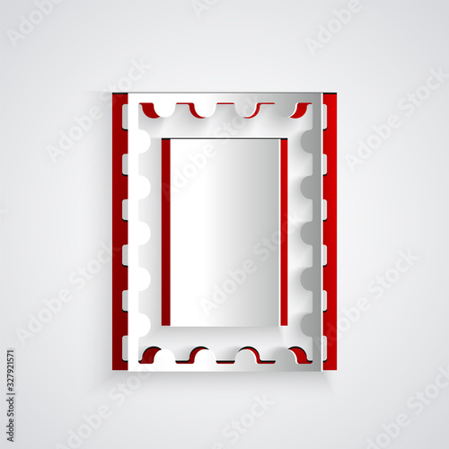 Paper cut Postal stamp icon isolated on grey background. Paper art style. Vector Illustration