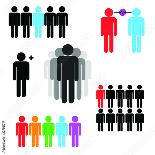 People vector icon set in flat style isolated. Crowd symbol, business people, group of people
