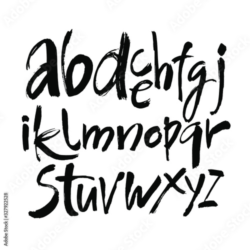Vector Acrylic Brush Style Hand Drawn Alphabet Font. Calligraphy alphabet on a white background. Ink hand lettering.