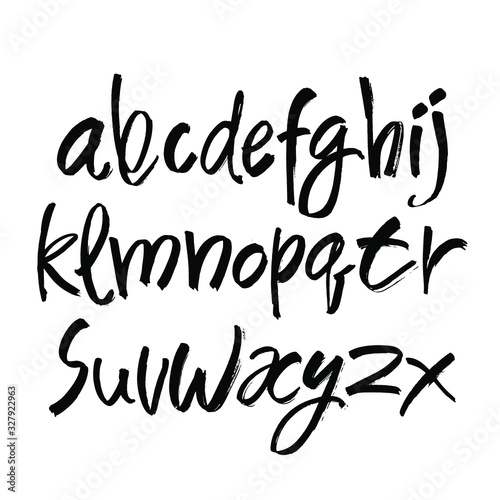 Vector Acrylic Brush Style Hand Drawn Alphabet Font. Calligraphy alphabet on a white background. Ink hand lettering.