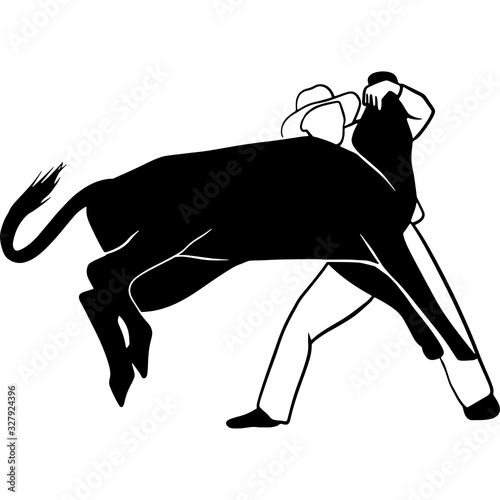 Hand drawn Steer Wrestling  Vector Sketch