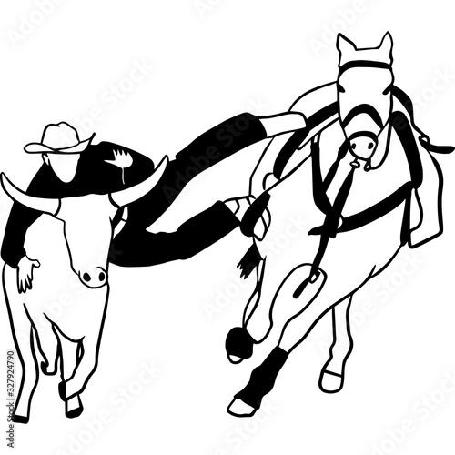Hand drawn Rodeo Steer Wrestling  Vector Sketch