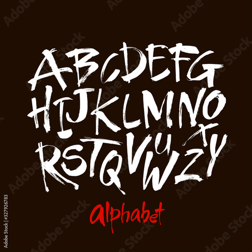 Vector Acrylic Brush Style Hand Drawn Alphabet Font. Calligraphy alphabet on a black background