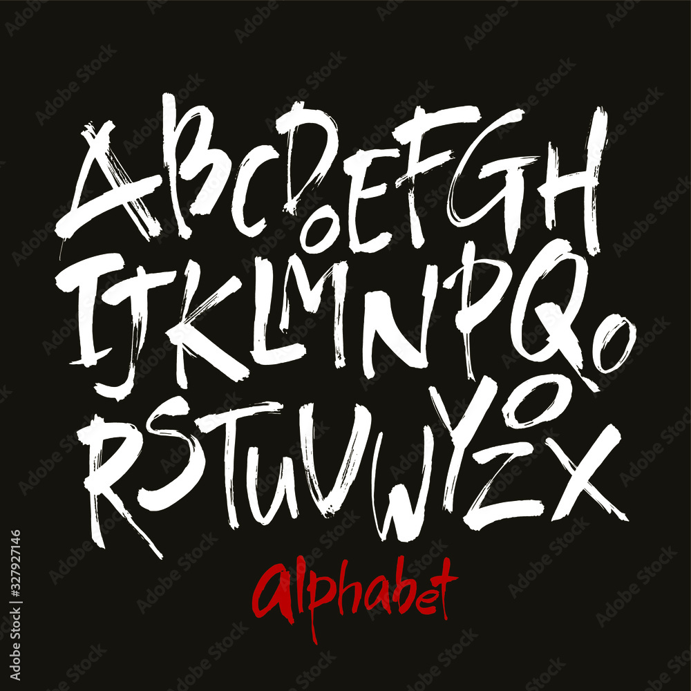 Vector Acrylic Brush Style Hand Drawn Alphabet Font. Calligraphy alphabet on a black background. Ink hand lettering. Vector Acrylic Brush Style Hand Drawn Alphabet Font. Calligraphy alphabet on a black background. Ink hand lettering.