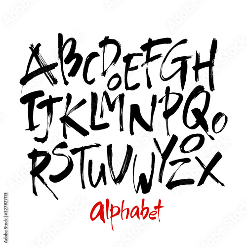 Vector Acrylic Brush Style Hand Drawn Alphabet Font. Calligraphy alphabet on a white background