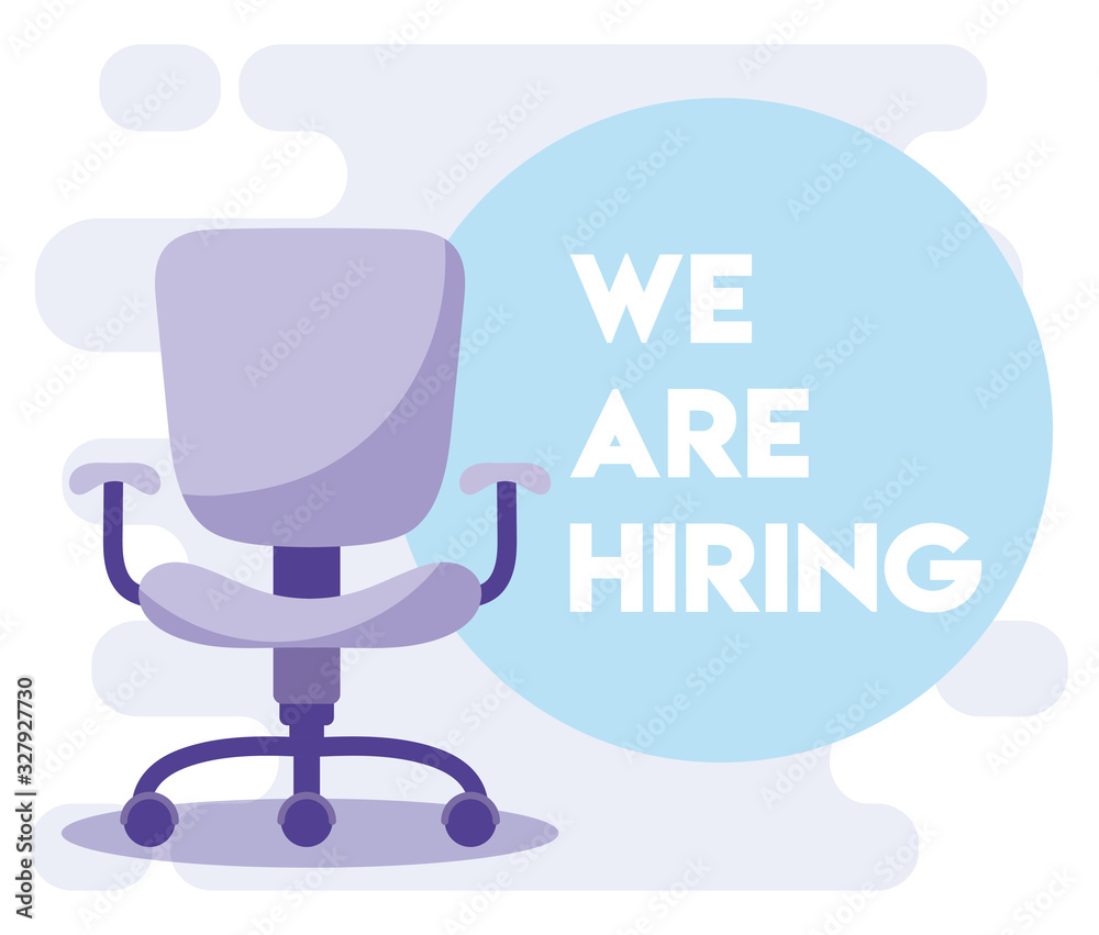 We are hiring message with office chair vector design We are hiring message with office chair vector design