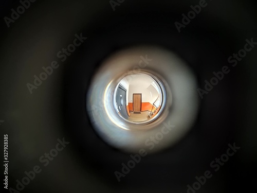 Obraz na płótnie View to the hall through peephole eyelet in the door. Slovakia w salonie