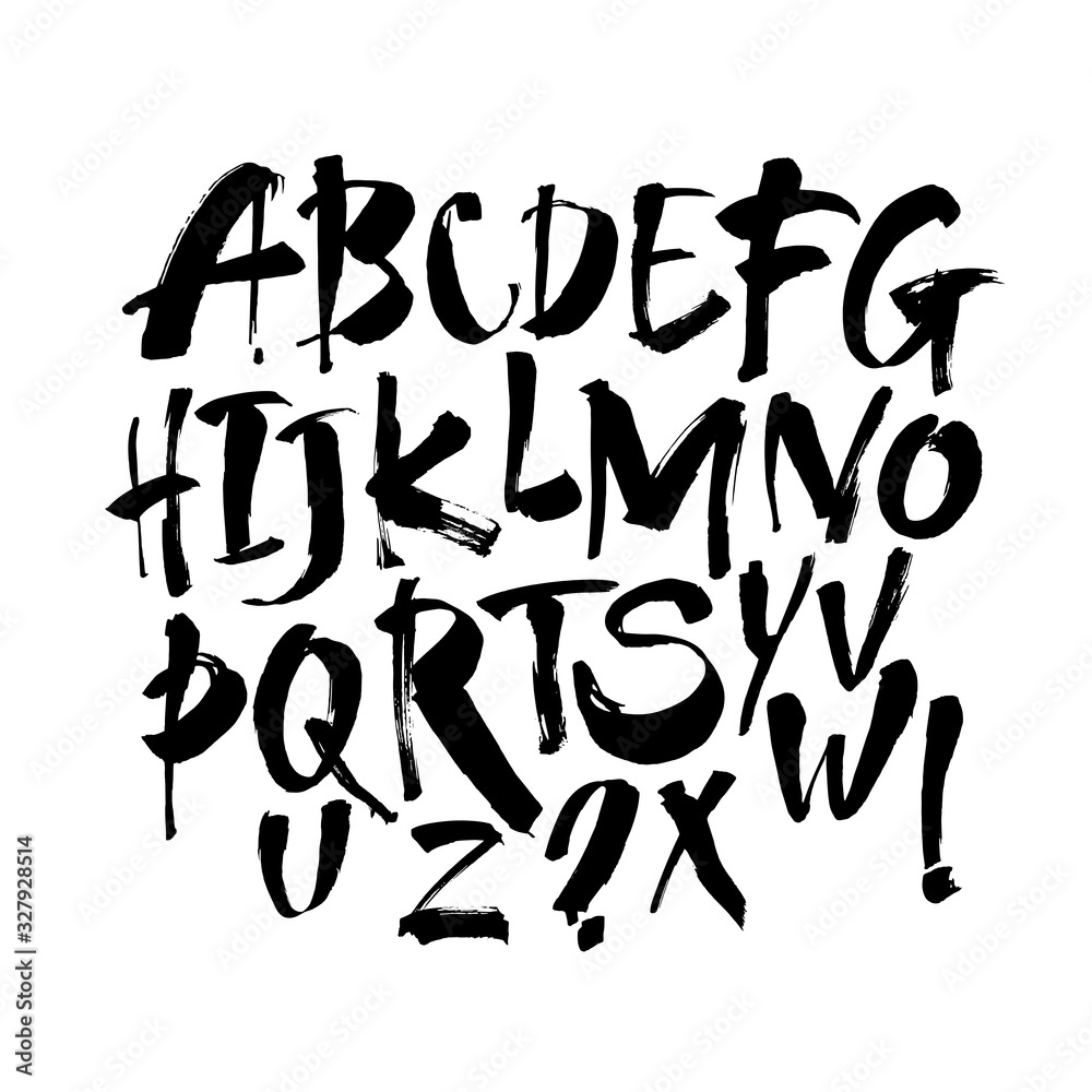 Vector Acrylic Brush Style Hand Drawn Alphabet Font. Calligraphy alphabet on a white background Vector Acrylic Brush Style Hand Drawn Alphabet Font. Calligraphy alphabet on a white background