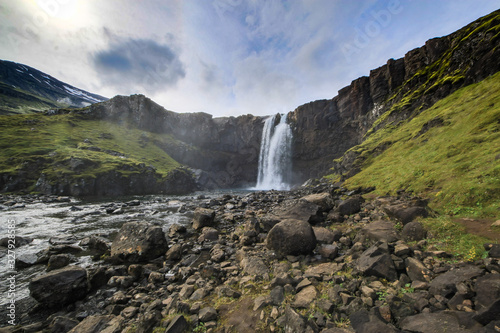 Wasserfall Island Landschaft Weitwinkel Panorama Iceland