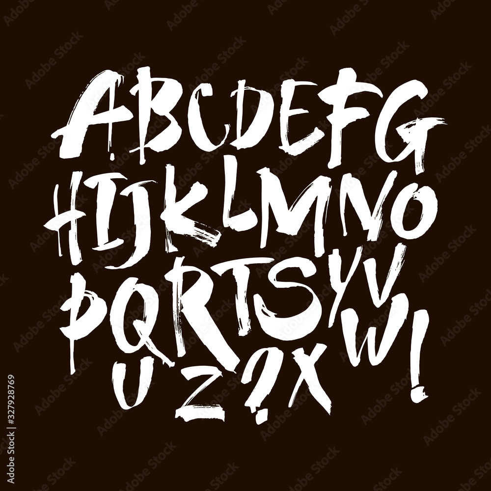 Vector Acrylic Brush Style Hand Drawn Alphabet Font. Calligraphy alphabet on a black background Vector Acrylic Brush Style Hand Drawn Alphabet Font. Calligraphy alphabet on a black background