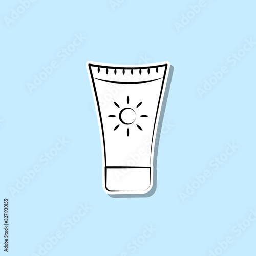 Suntan cream sticker icon. Simple thin line, outline vector of travel icons for ui and ux, website or mobile application