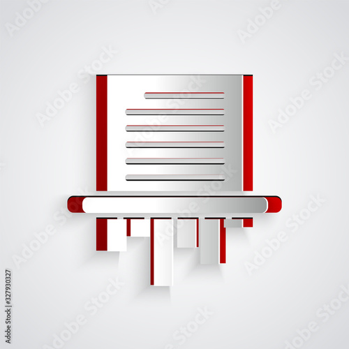 Paper cut Paper shredder confidential and private document office information protection icon isolated on grey background. Paper art style. Vector Illustration