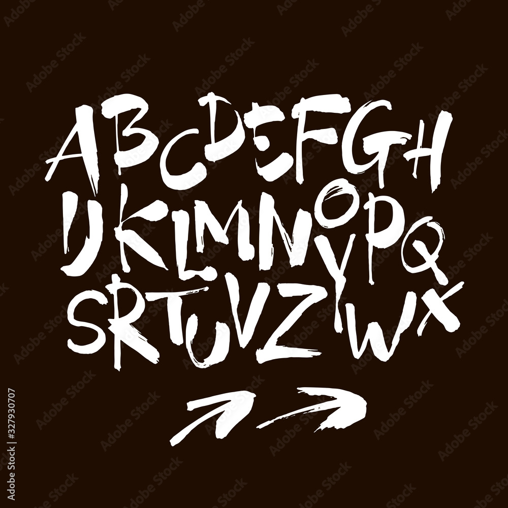 Vector Acrylic Brush Style Hand Drawn Alphabet Font. Calligraphy alphabet on a black background Vector Acrylic Brush Style Hand Drawn Alphabet Font. Calligraphy alphabet on a black background
