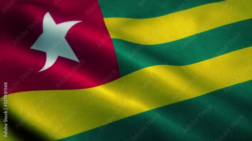 Togo flag waving in the wind. National flag of Togo. Sign of Togo seamless loop animation. 4K Togo flag waving in the wind. National flag of Togo. Sign of Togo seamless loop animation. 4K