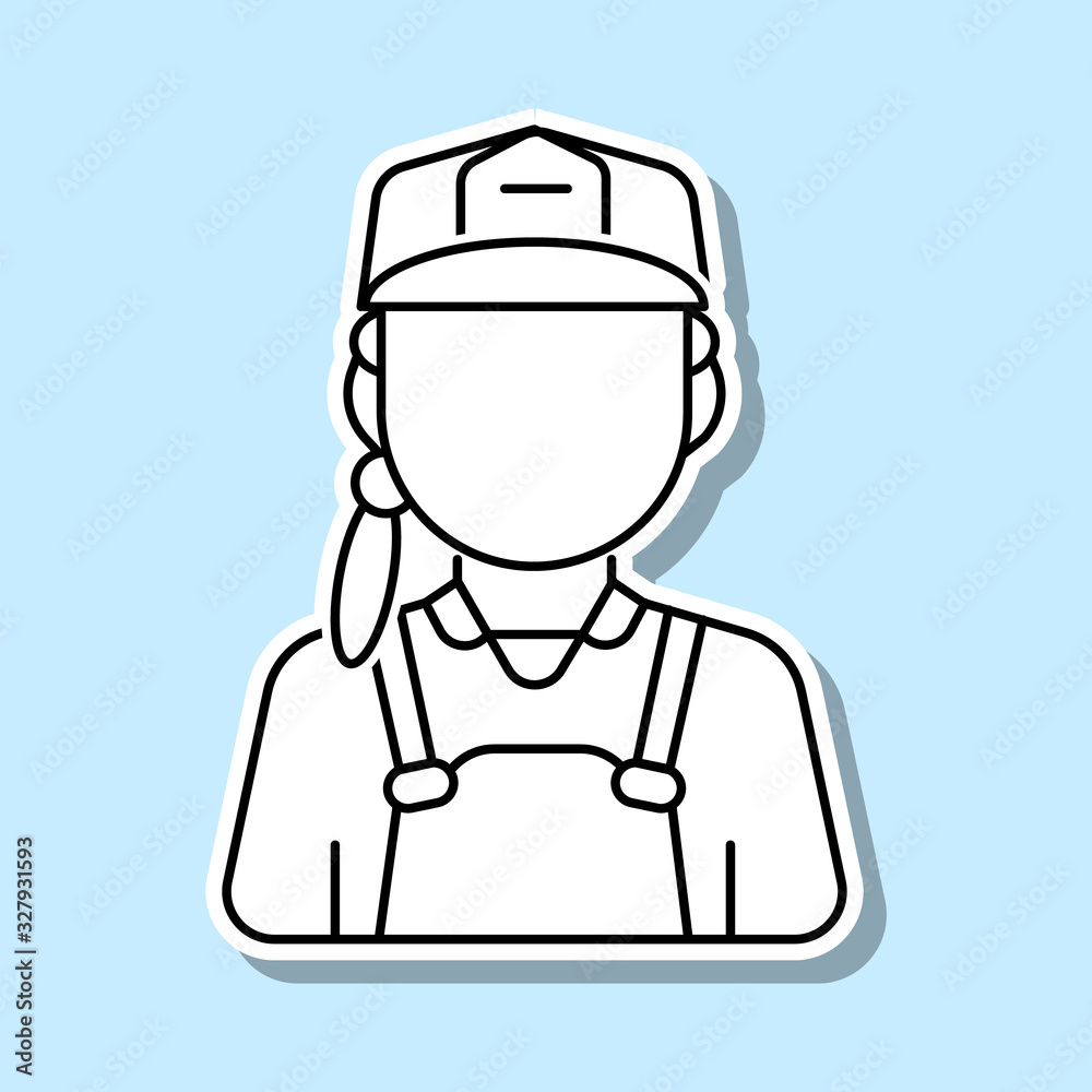 Construction worker woman avatar sticker icon. Simple thin line, outline vector of avatar icons for ui and ux, website or mobile application